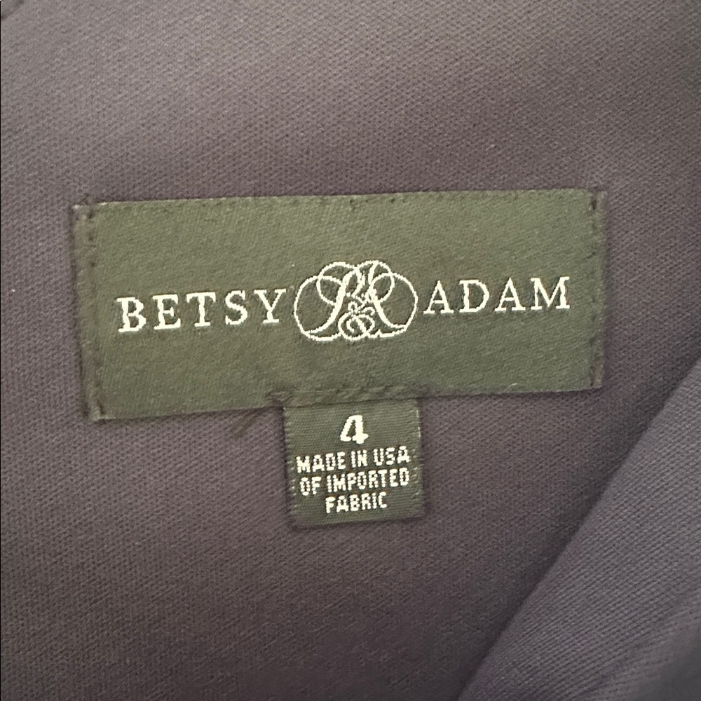 Betsy & Adam Candace Long V-neck Hi Low Cascade Dress Front Ruffle Navy Size 4 - Picture 13 of 15